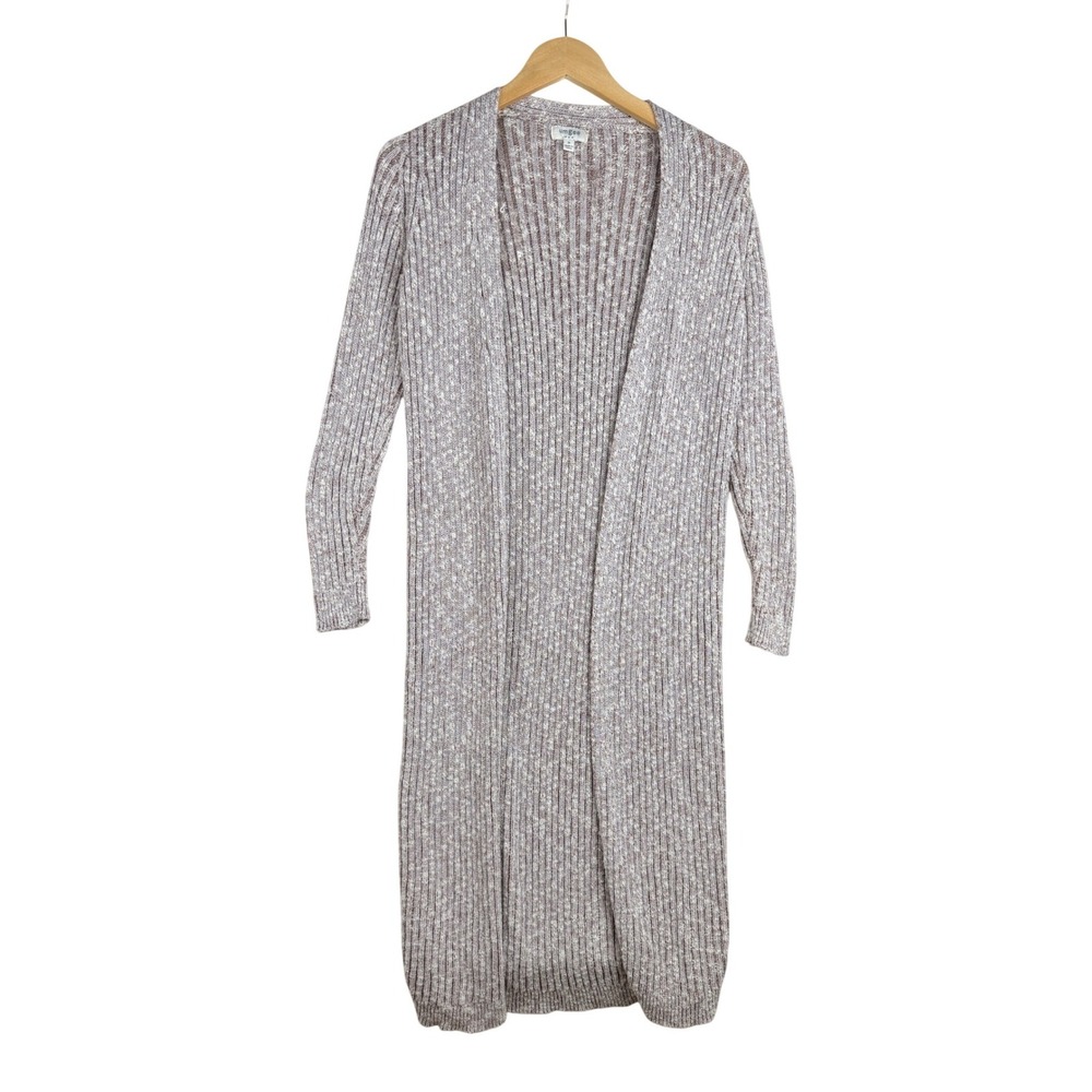 Umgee Womens Long Open Cardigan Sweater Textured Rib Knit Size Medium Gray